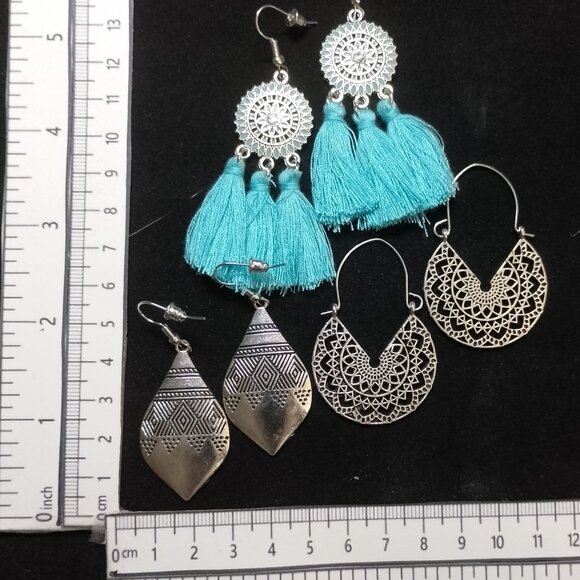 SALE!! 3 Pair BOHO EARRINGS, Silvery BLUE BUNNY'S BOHO BAUBLES - Picture 11 of 12